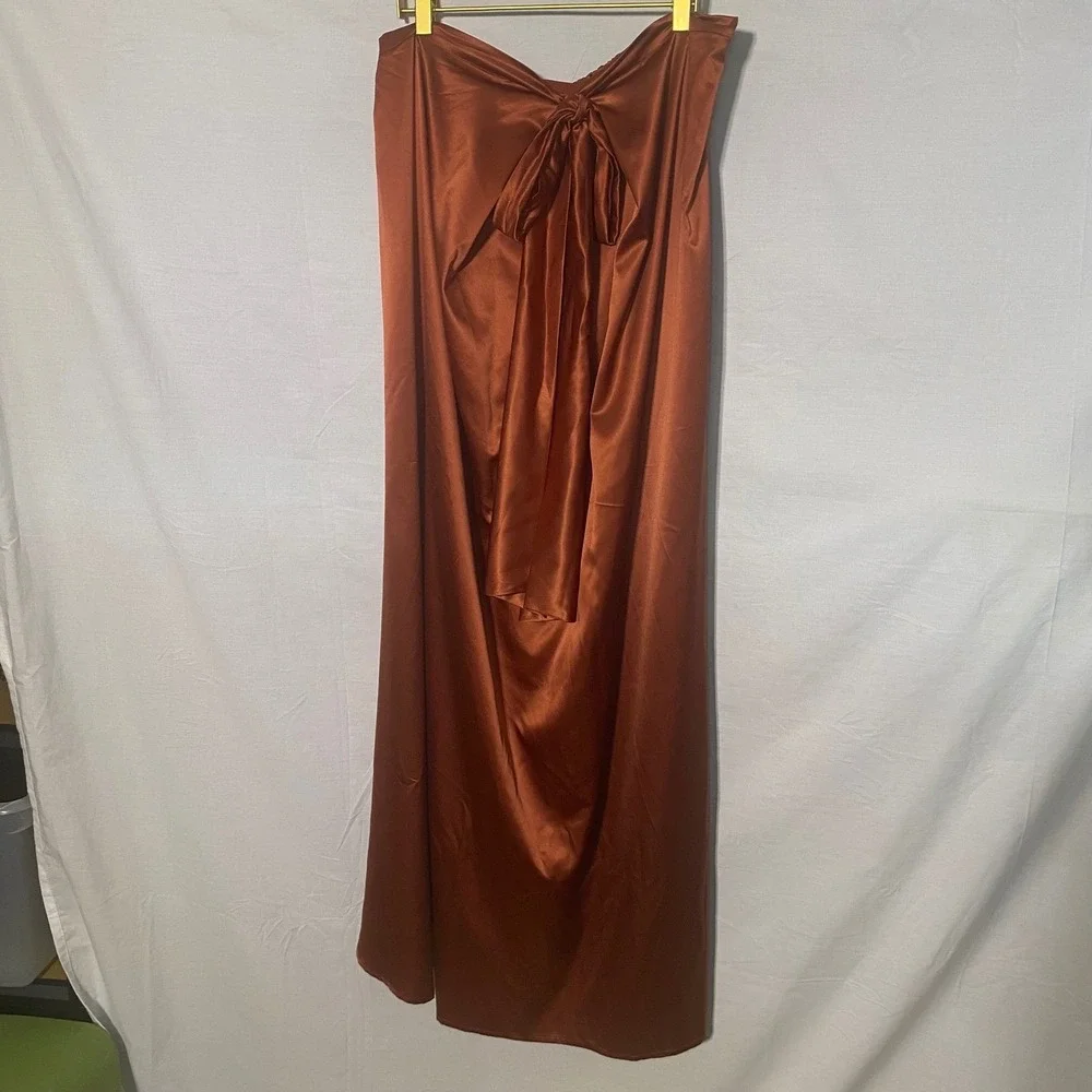 Sistes Gold Capsule Satin Maxi Skirt Copper Tie Waist Made in Italy MSRP $300+‎